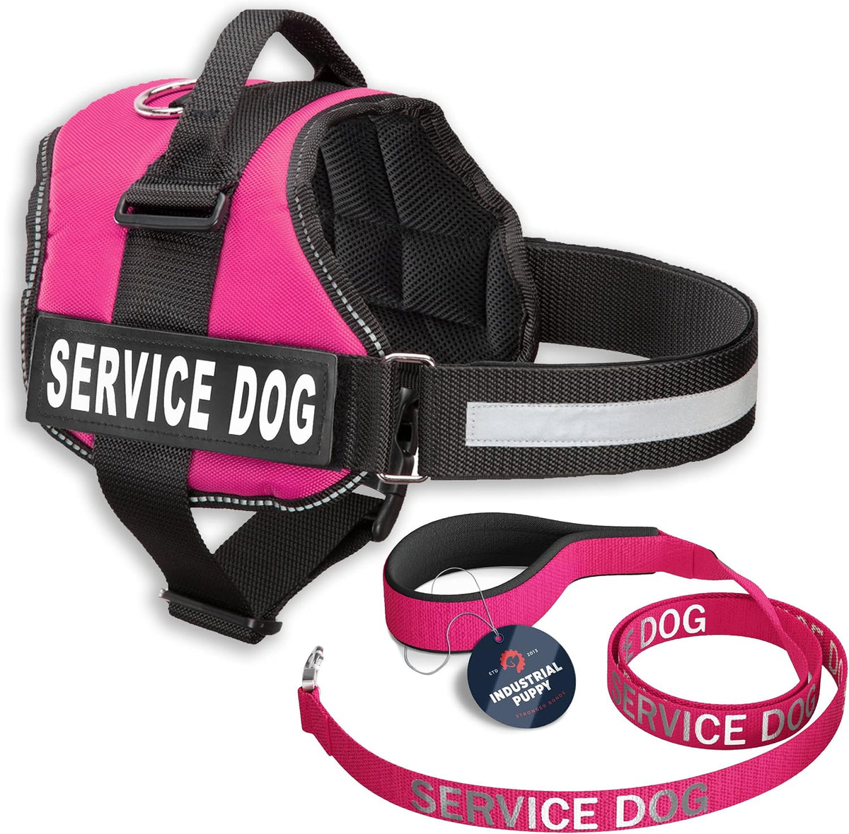 Service Dog Vest with Hook and Loop Straps & Matching Leash Set - Harnesses from XXS to XXL - Service Dog Harness Features Reflective Patch and Comfortable Mesh Design (Pink, XXS)