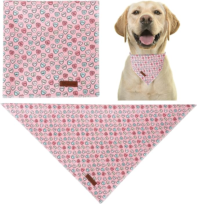 Valentine Dog Bandana, Cotton Pet Kerchief - Image 2