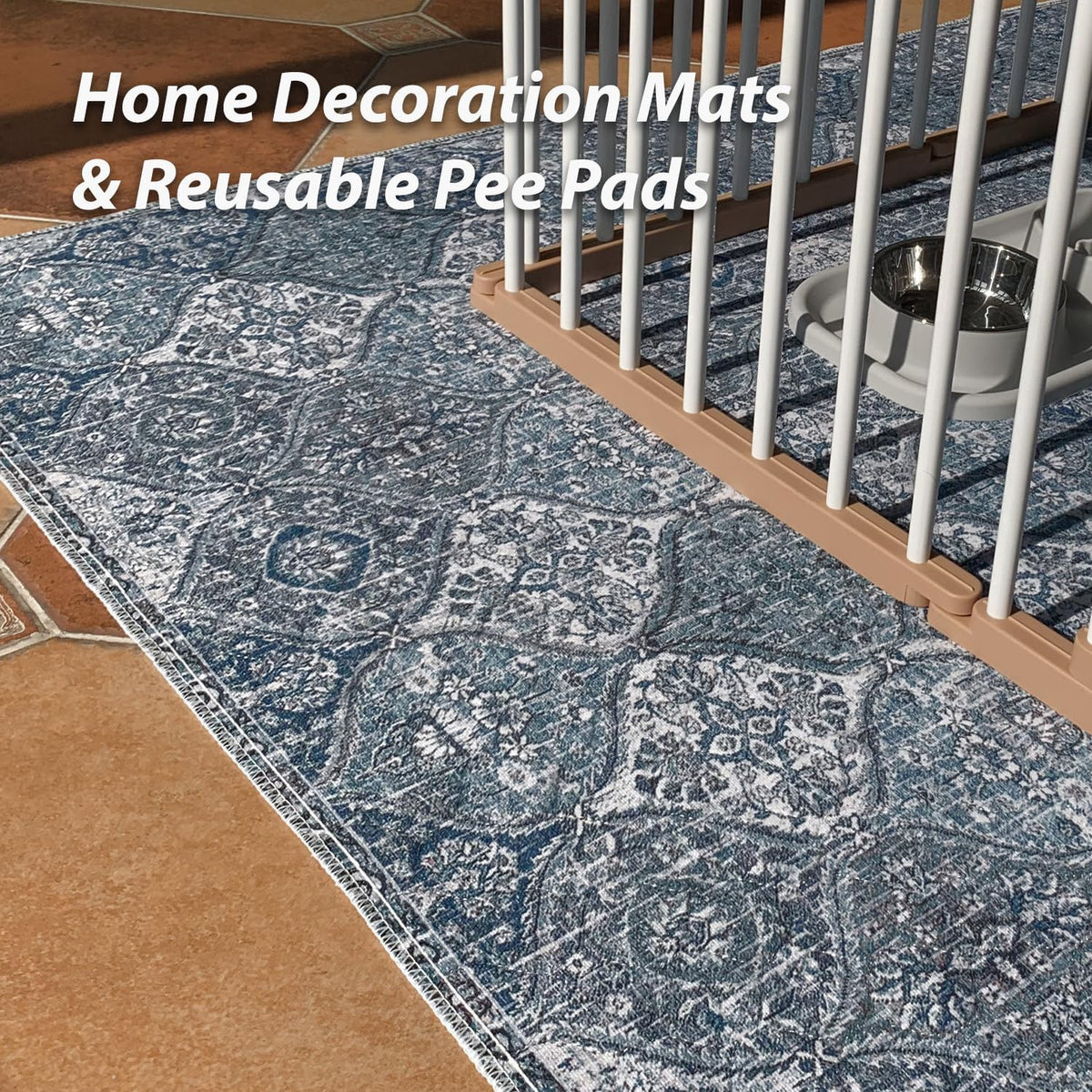 nunubaby Washable Pee Pads for Dogs, Stylish, Non-Slip and Leak-Proof Pee Pads. Reusable Potty Pads for Dogs for Crates and Floors.(Blue/Multi, 24" x48" )
