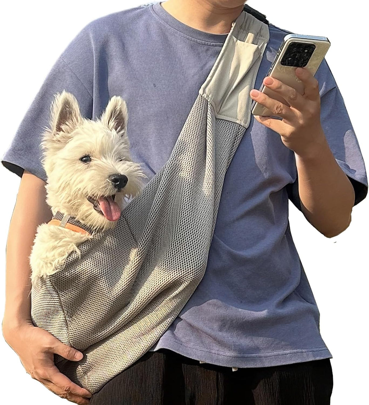 Dog Sling Adjustable Breathable for Small Dogs Cats 3-14 lbs,Grey