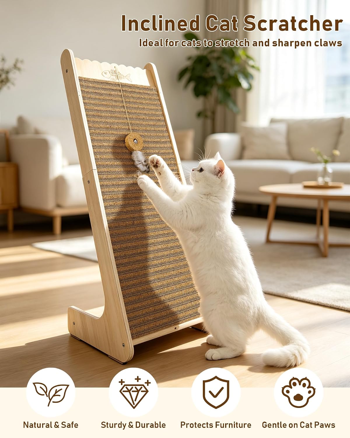 L-Shaped Cork Cat Scratcher, Vertical Scratching Post for Indoor Cats