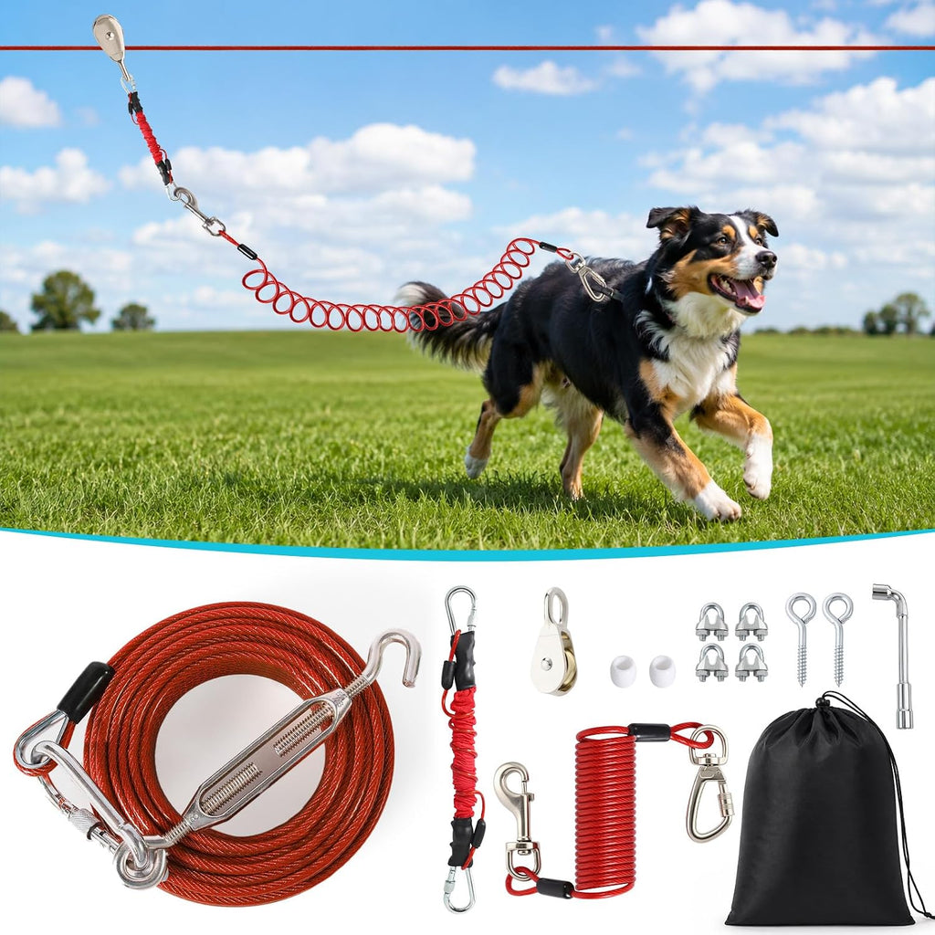 100FT Dog Runner Cable System for Large Dogs Up to 300lb