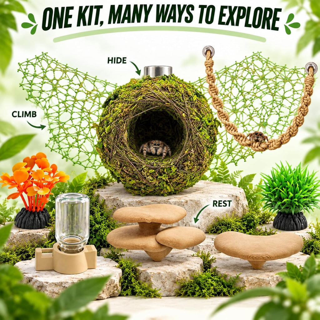 Jumping Spider Enclosure Accessories Kit with Moss Hide and Web