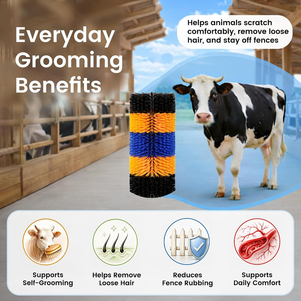 2PCS Livestock Scratching Brush for Goat, Heavy-Duty Post Grooming and Massage Scratch Brushes for Cow Donkey Goats Horse Sheep, with 8 Screws for Back Itch Relief & Keep Cleaning, 17" x 7.9"