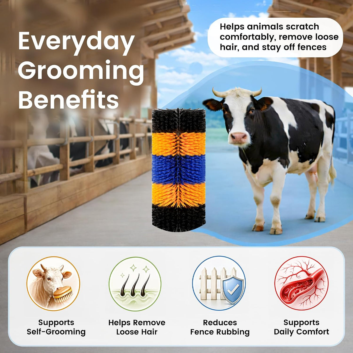 2PCS Livestock Scratching Brush for Goat, Heavy-Duty Post Grooming and Massage Scratch Brushes for Cow Donkey Goats Horse Sheep, with 8 Screws for Back Itch Relief & Keep Cleaning, 17" x 7.9"