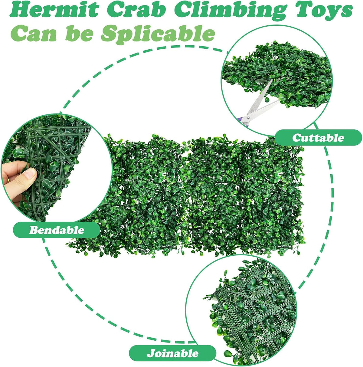 PINVNBY 2 PCS Hermit Crab Climbing Toys Hermit Crab Climbing Wall with Suction Cups Plastic Faux Grass Mat Hermit Crab Accessories for Hermit Crab Tank Decor (10 x 10 Inch)