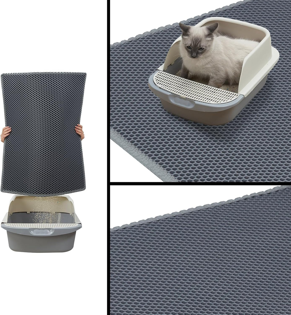 Cat Litter Mat, Litter Box Mat, Large Double Layer Waterproof Proof Trapping mat, Non-Slip Design, Kitty Litter Rug, Cat Supplies, Easy to Clean, 24x15 Inch, Grey, Pack of 1