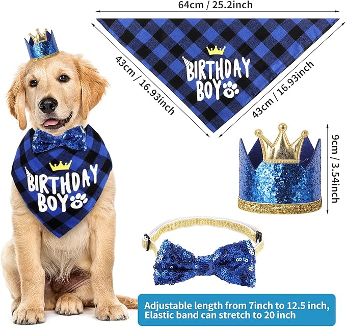 Dog Birthday Party Supplies, Dog Birthday Hat Bandana Scarf - Image 4