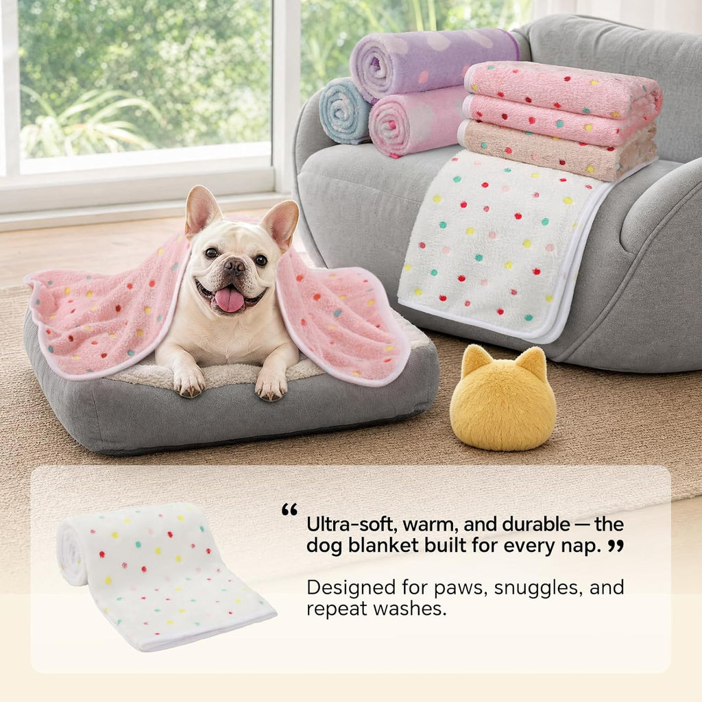 1 Pack 3 Blankets Super Soft Cute Dot Pattern Pet Blanket Flannel Throw for Dog Puppy Cat Beige/Brown/Pink Medium