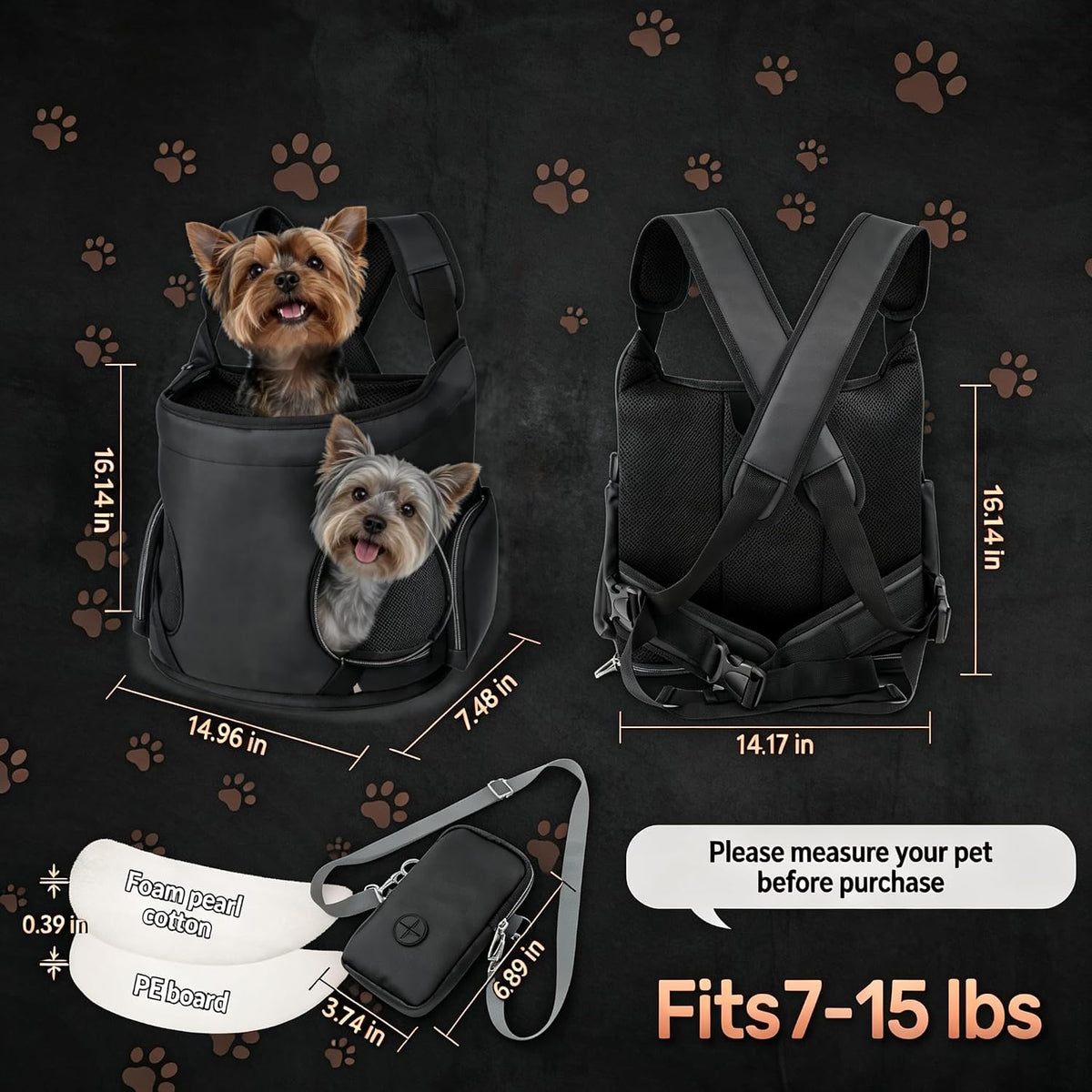 YUDODO 7-15 lbs Dog Front Carrier Backpack, Pet Front Facing Carrier