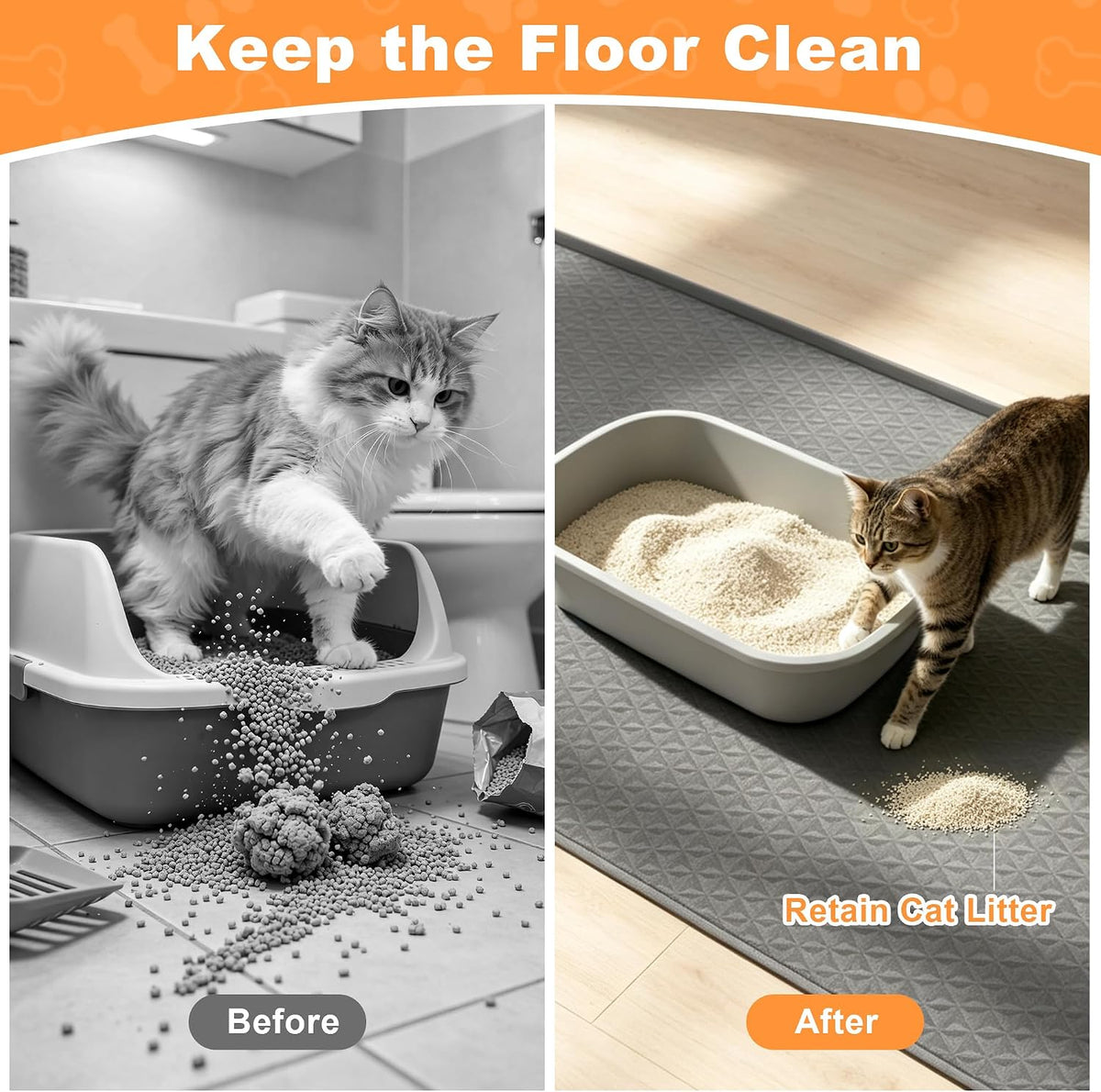 Extra Large Cat Litter Mat for Scatter Control, 51.2" x 25.6" (Gray)