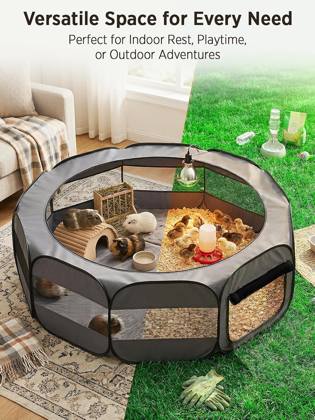UWE Extra Large Small Animal Playpen, Waterproof Foldable Pet Pen,Dark Grey
