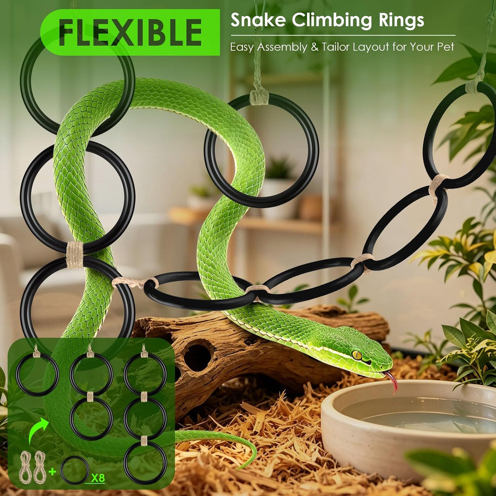 DBNESS Snake Climbing Rings, Ball Python Enclosure Enrichment Ring, Adjustable Reptiles Terrarium Decor Accessories for Corn Snakes, Garter Snakes, Iguana, Lizards, Chameleons, Parrot (Black-2pcs)