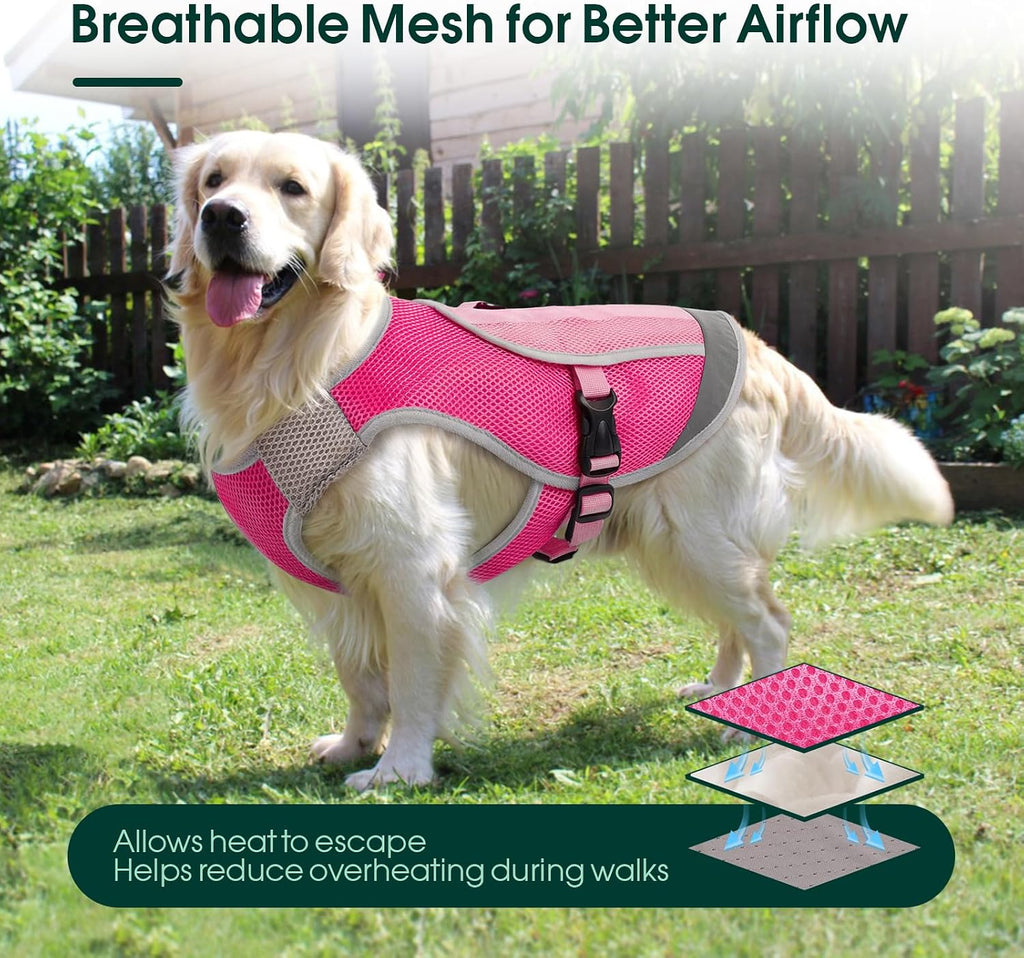 Kuoser Dog Cooling Vest, Reflective Cooling Jacket for Dogs, Medium, Pink