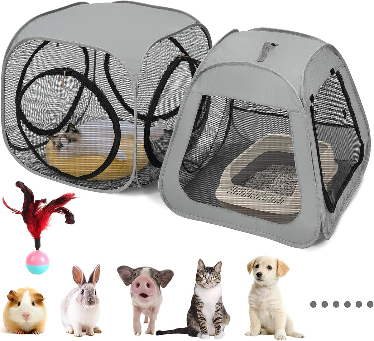 Portable Cat Playpen, Trapezoidal Design for Better Standing, Foldable Pet Tent for Indoor and Outdoor Use of Kitten and Puppy, Dog Play Enclosure with Removable Bottom, Cat Houses & Condos