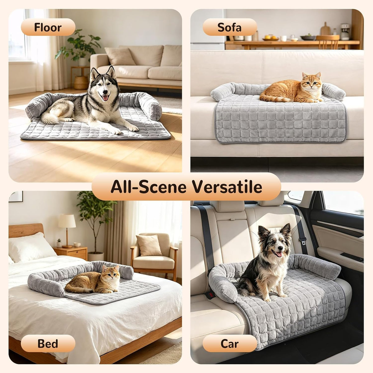 YooxArmor Plush Dog Couch Bed, Washable Removable Pet Sofa Mat with Raised Edge & Non-Slip Bottom, Furniture Protector Bed for Small Medium Dogs Cats