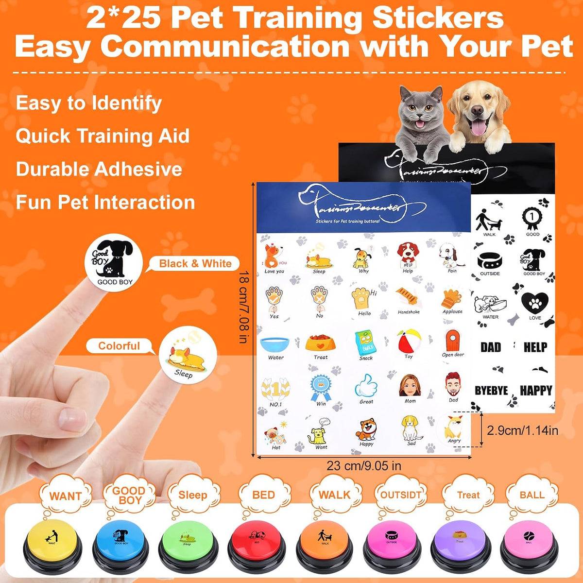8 Pack Dog Talking Buttons for Pet Training, Recordable Voice Buttons with 30s Recording, Sound Communication Buttons for Dogs & Cats, Training Button Set with Stickers and Mat