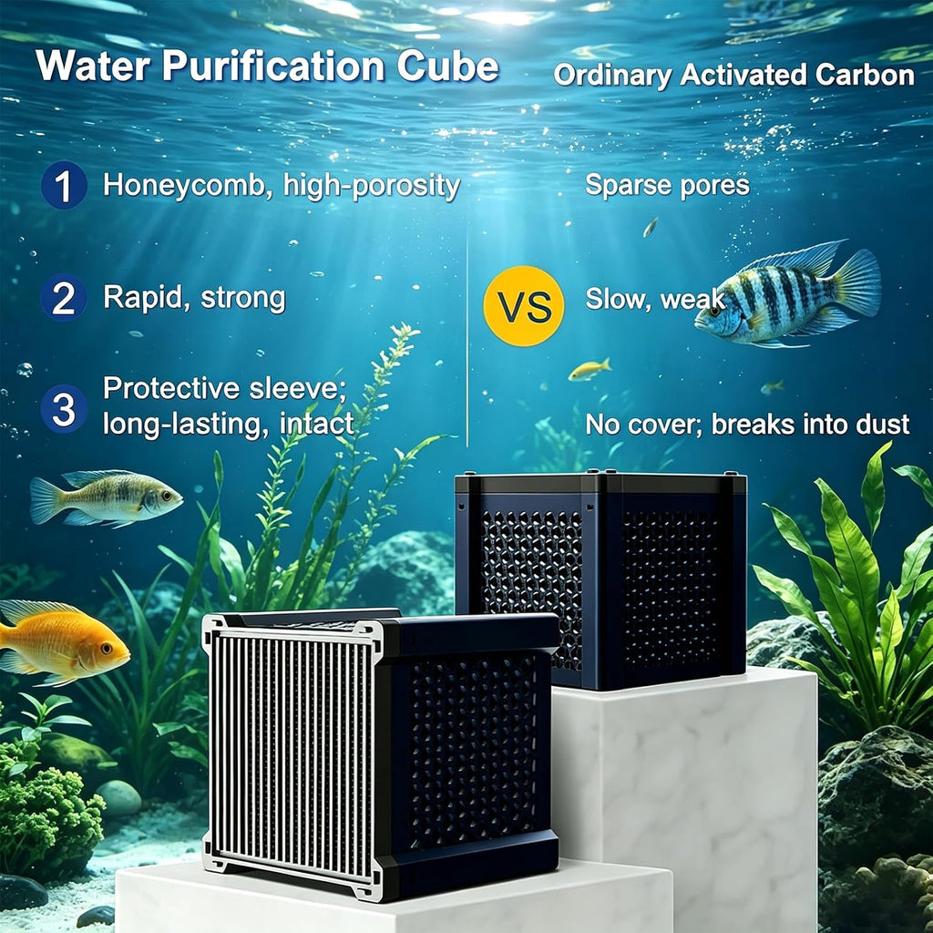 Fish Tank Filters Aquarium Filter Water Trough Filter Honeycomb Activated Charcoal Cube Water Odor & Cloudy Water Improvement for Fish Tanks, Horse Troughs, Ponds & Livestock Tanks