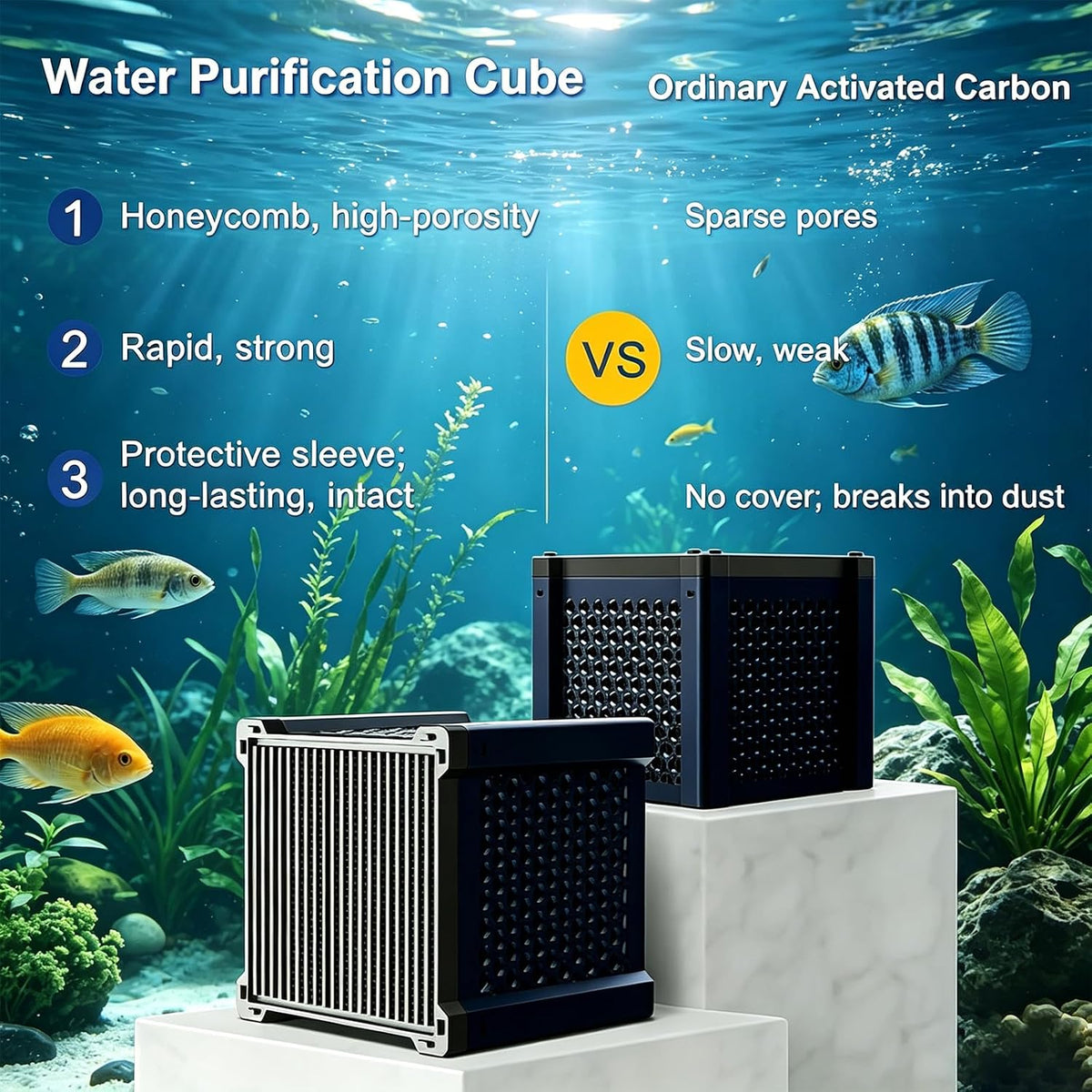 Fish Tank Filters Aquarium Filter Water Trough Filter Honeycomb Activated Charcoal Cube Water Odor & Cloudy Water Improvement for Fish Tanks, Horse Troughs, Ponds & Livestock Tanks