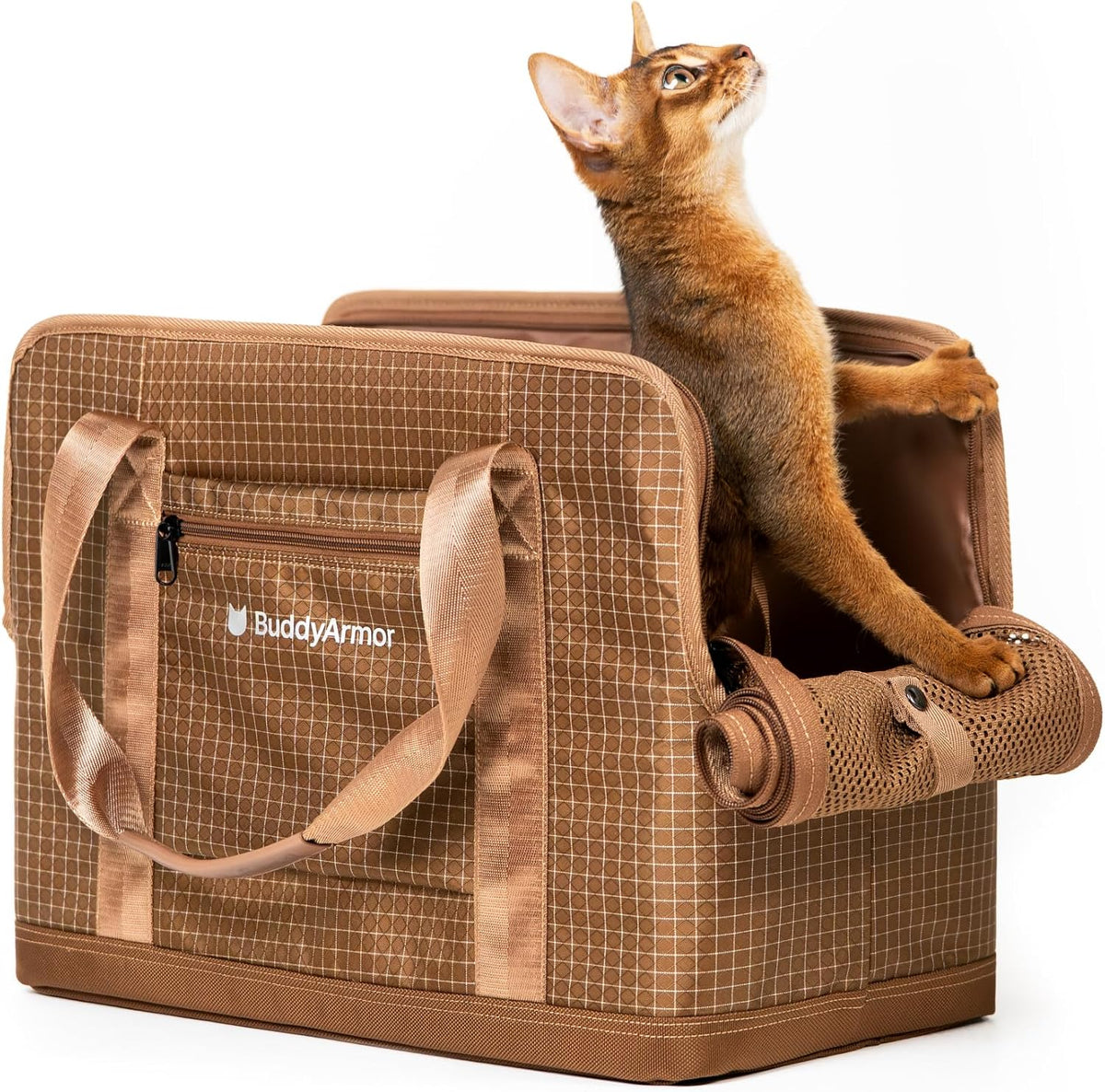 Secure Cat Bag Carrier Soft-Sided Nylon Breathable Mesh, Brown
