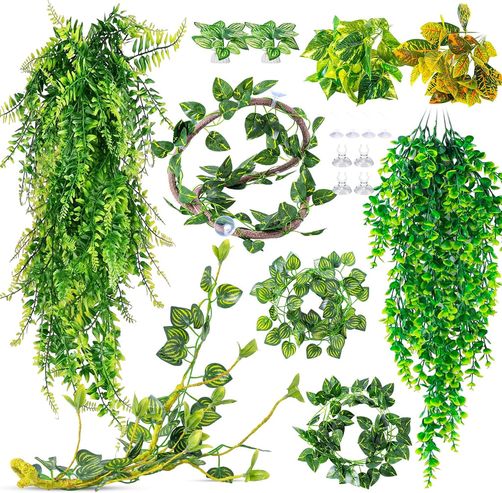 Reptile Plants for Bearded Dragon Tank Accessories, Hanging Plant Vines Set