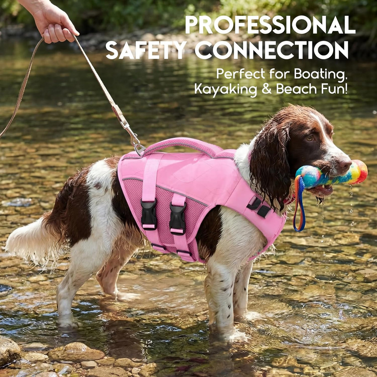 ASENKU Dog Life Jacket, High Floatation Dog Swimming Vest with Rescue Handles for Small Medium Large Dogs, Pet Safety Swimsuit Preserver for Pool Beach Boating (LightPink, 2XL)