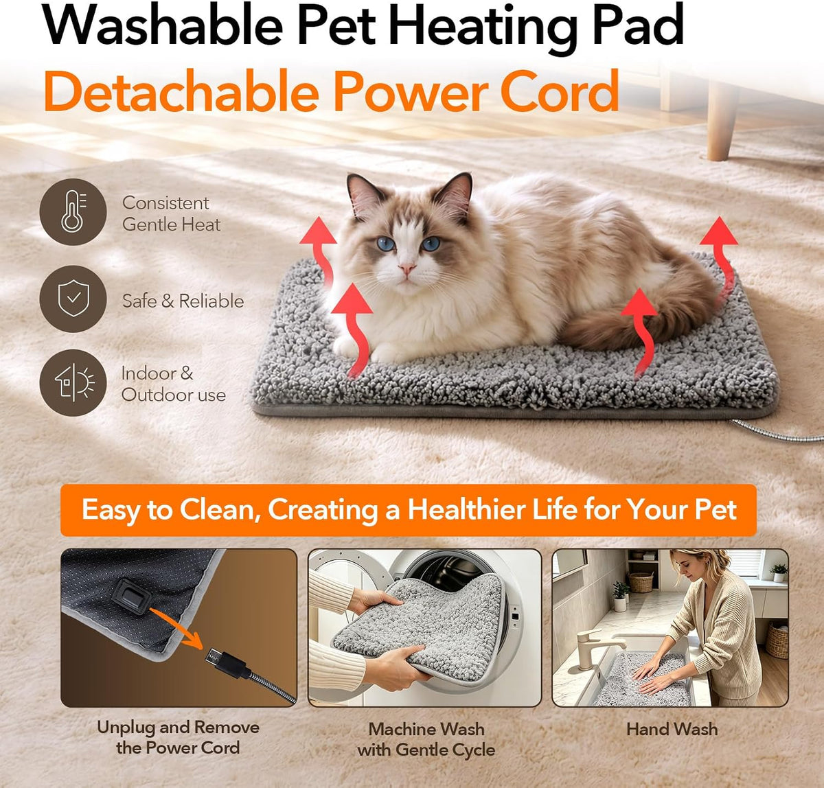5V USB Pet Heating Pad Ultra-Soft, Adapter, Dual-Sensor Safety