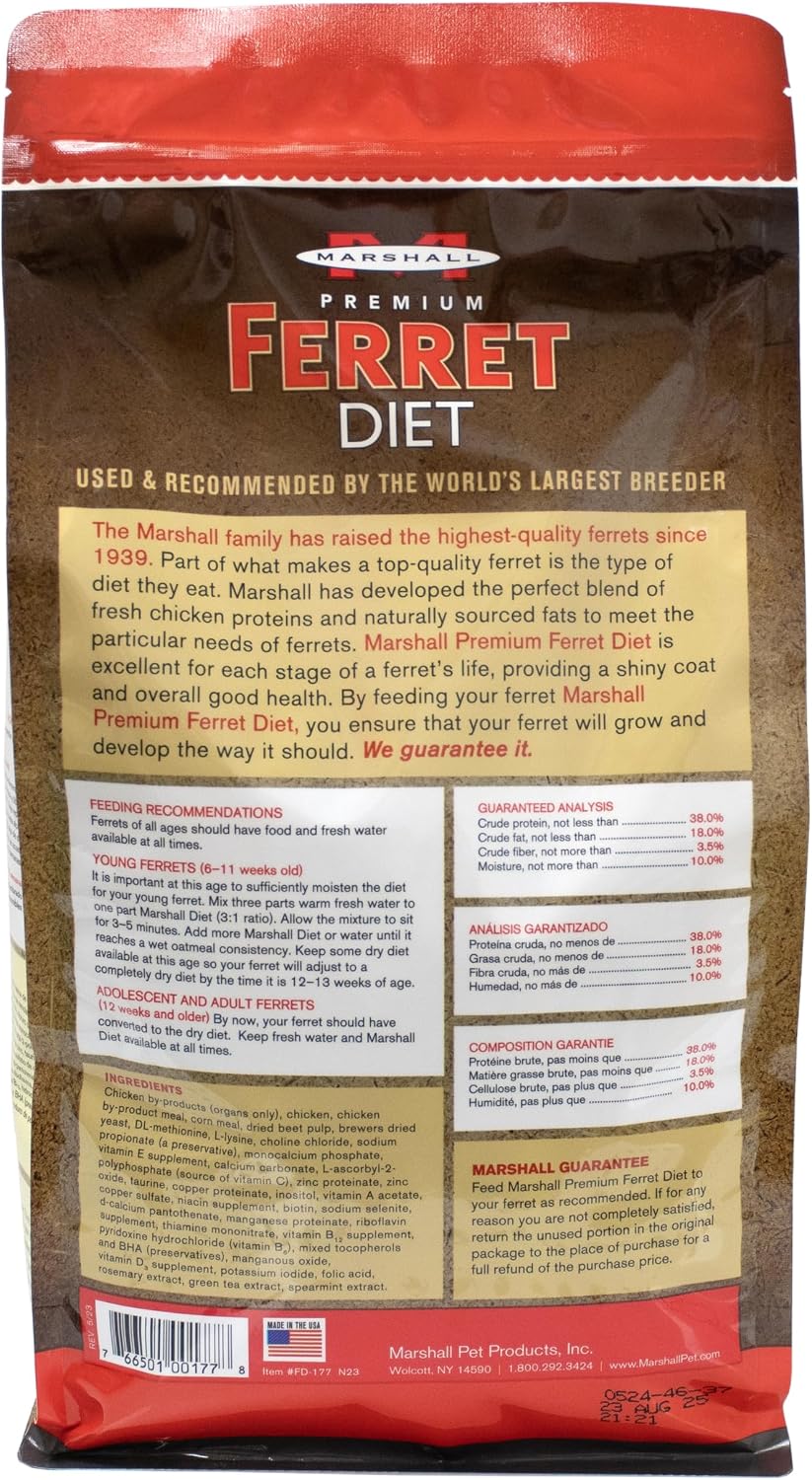 Marshall Pet Products Premium Ferret Diet, 4 lbs Pellet Bag, Complete Nutrition Formula - Single Food Bag