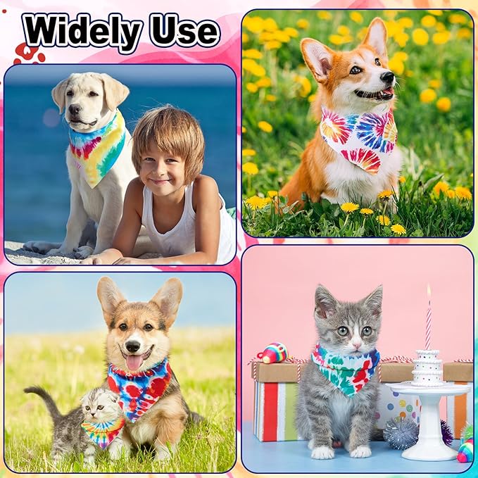 Aliceset 180 Pcs Tie Dye Dog Bandana Bulk Rainbow Bandanas - Image 7