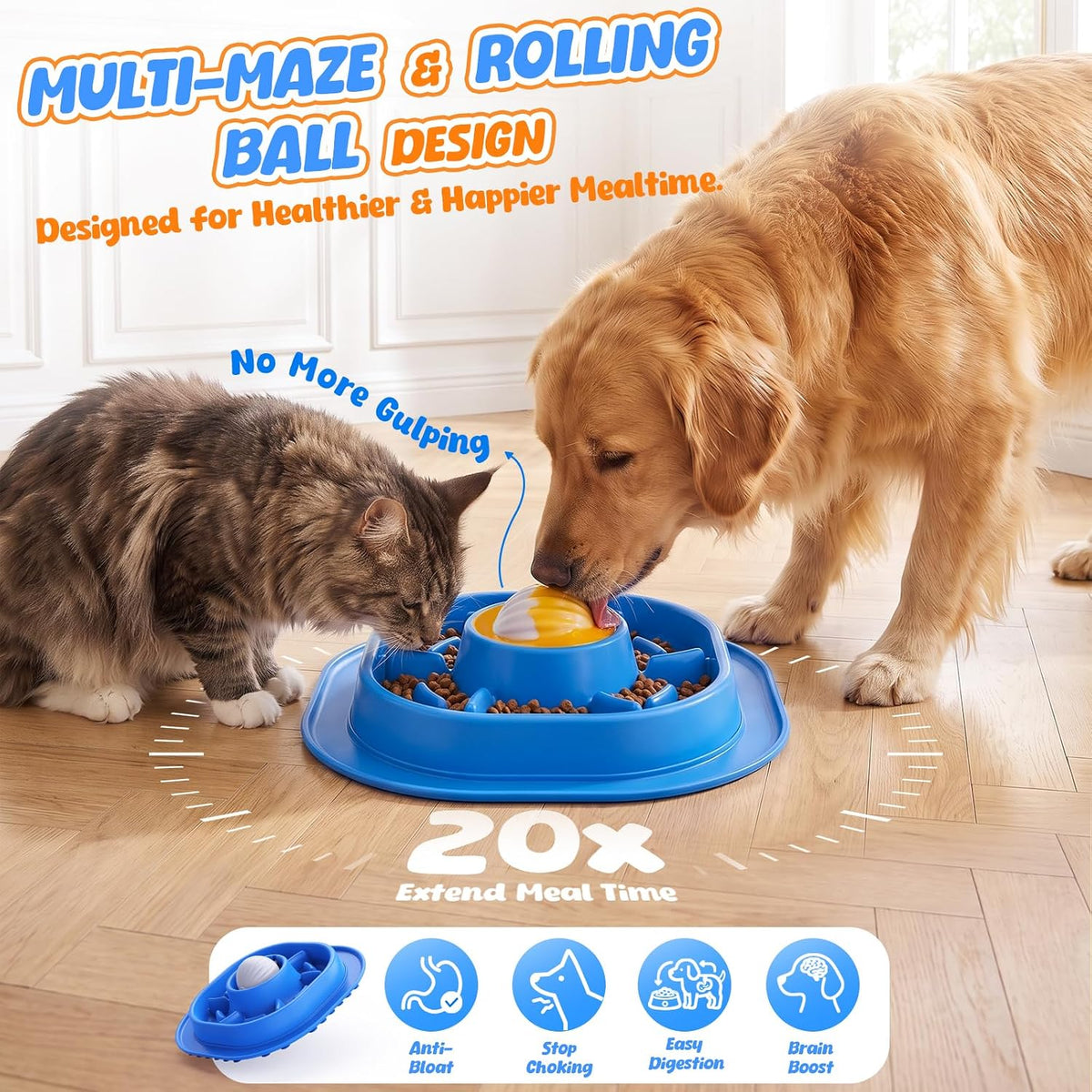 Slow Feeder Dog Licking Bowl with Rolling Ball, Lick Toy, Anti Boredom Toys