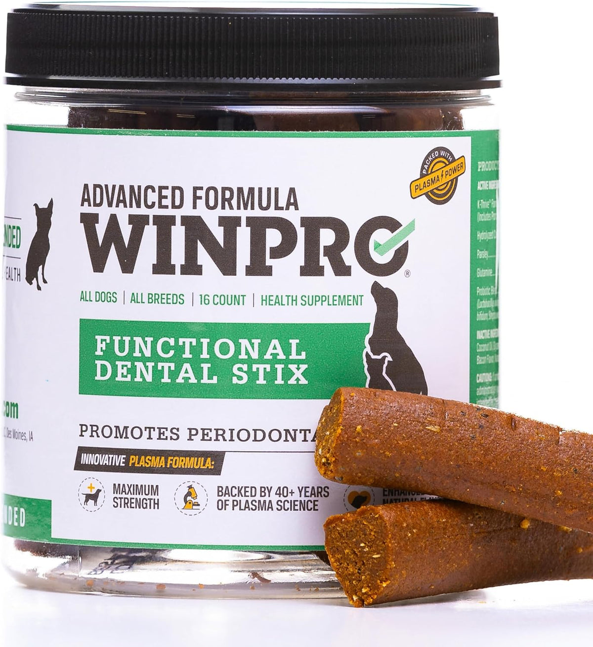 WINPRO Pet Functional Dental Stix for Dogs, 16 Sticks, Plasma Powered Dental Dog Chew Sticks that Promotes Gum and Peridontal Health