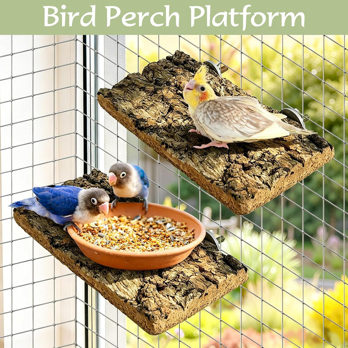 Bird Perches for Cage 4pcs Flat Parrot Platform Stand Cork Bark