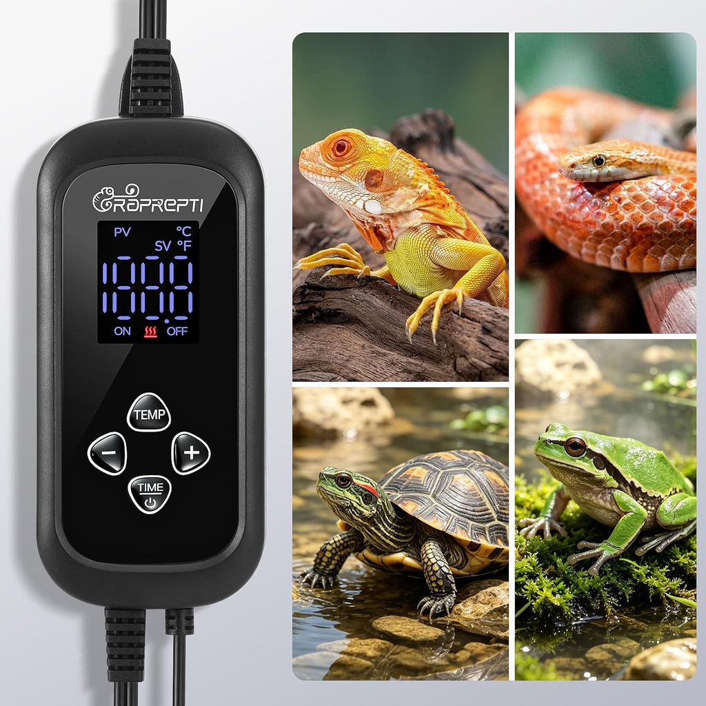 PID Dimming Thermostat for Reptiles with 1-24H Timer Setting Temperature Controller with Memory Function for Heat Lamps, Basking Bulbs & Heaters