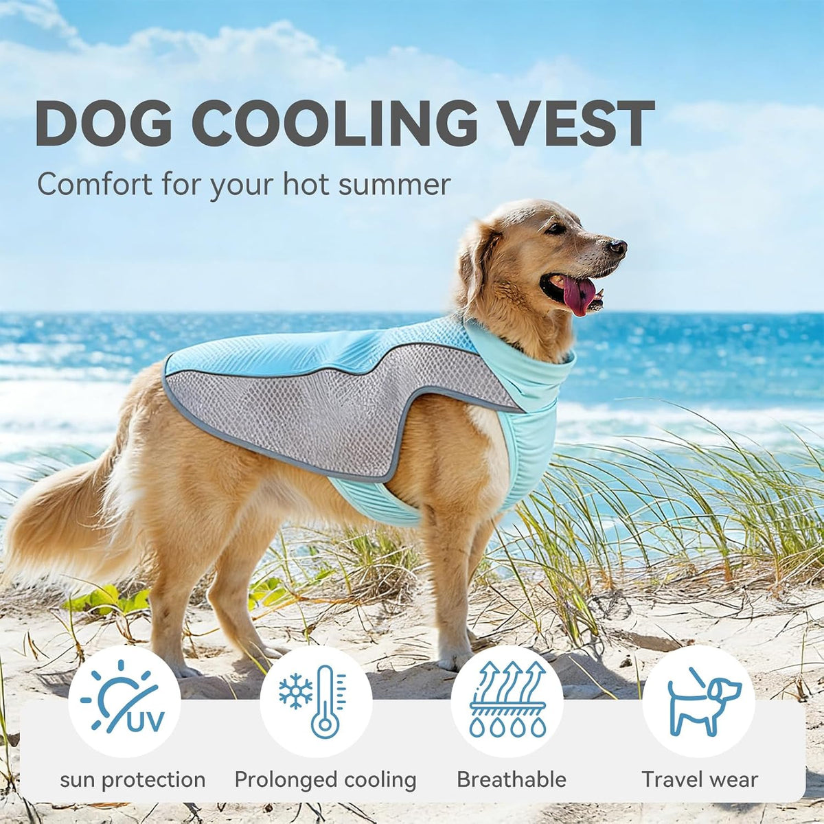 Dog Cooling Vest, Summer Jacket for Small & Medium Dogs (Blue,M)