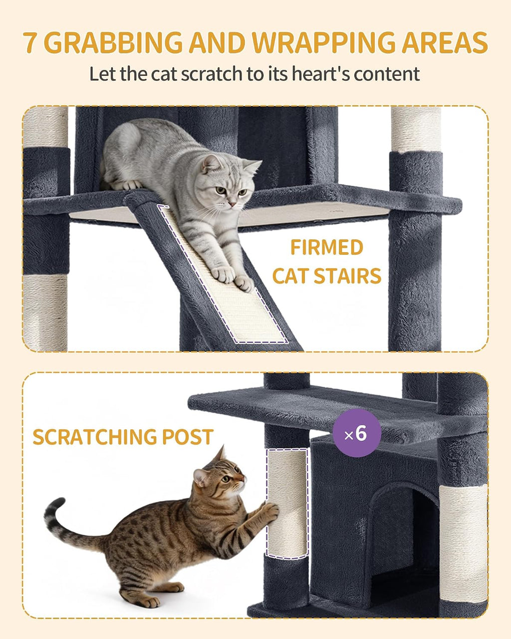 Hzuaneri Large Cat Tree, 72 Inch Tall Multi-Level Cat Tower for Indoor Cats