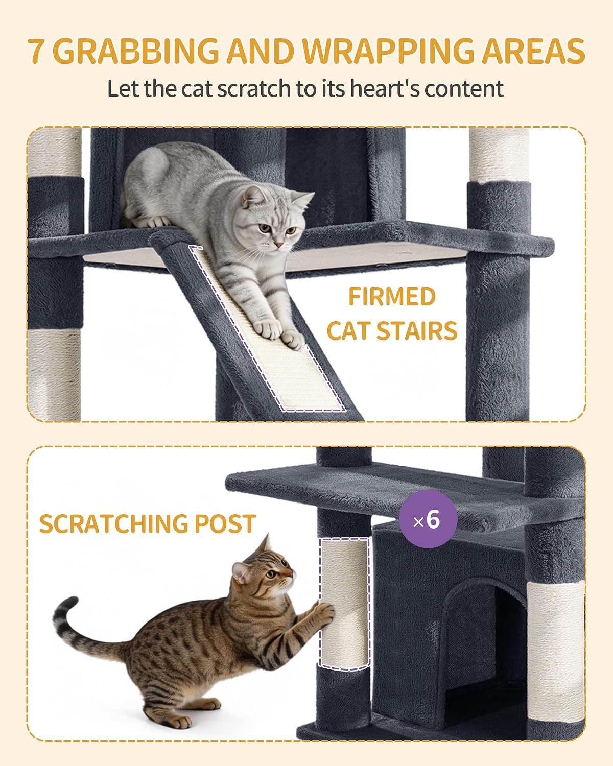 Hzuaneri Large Cat Tree, 72 Inch Tall Multi-Level Cat Tower for Indoor Cats