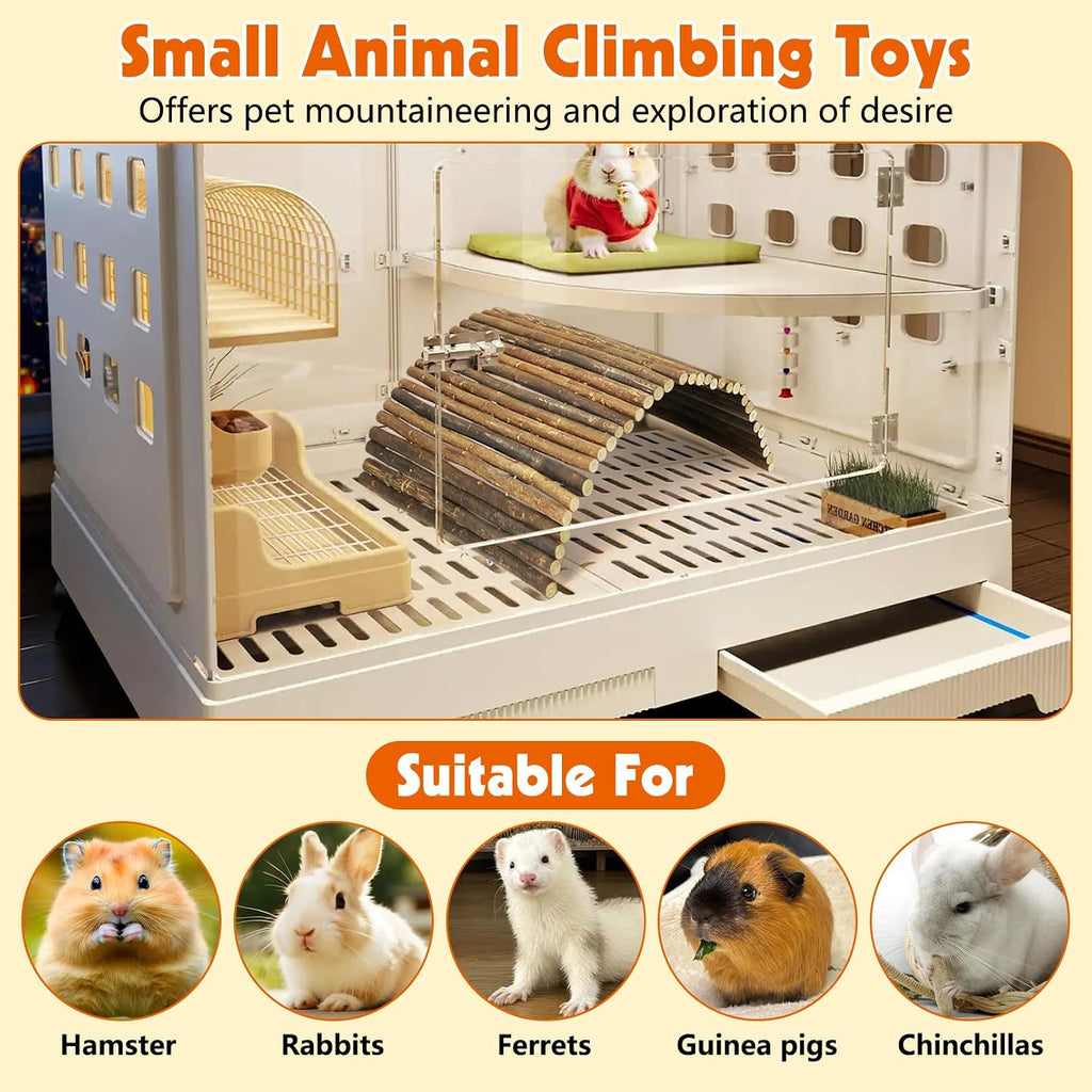 Tfwadmx Wooden Hamster Bridge, Extra Large 2 Pcs Small Animal Bendy Bridge Tunnel Hut Hideout Ladder Hideaway Climbing Chew Toy for Gerbil Guinea Pig Chinchilla Rabbit Ferret Hedgehog Rat Gerbil