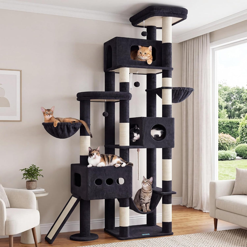 Cat Tree, 89" (225cm) Tall Cat Tower with 3 Cat Condos, GCT808G