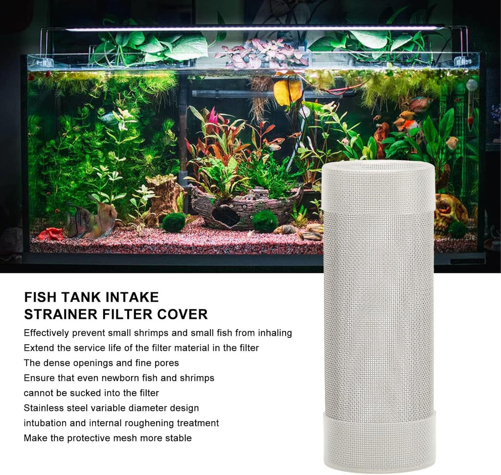 Aquarium Intake Filter Mesh Fine Pore Guard Cover for Shrimp Fish Tank Stainless Steel L 1 Pack