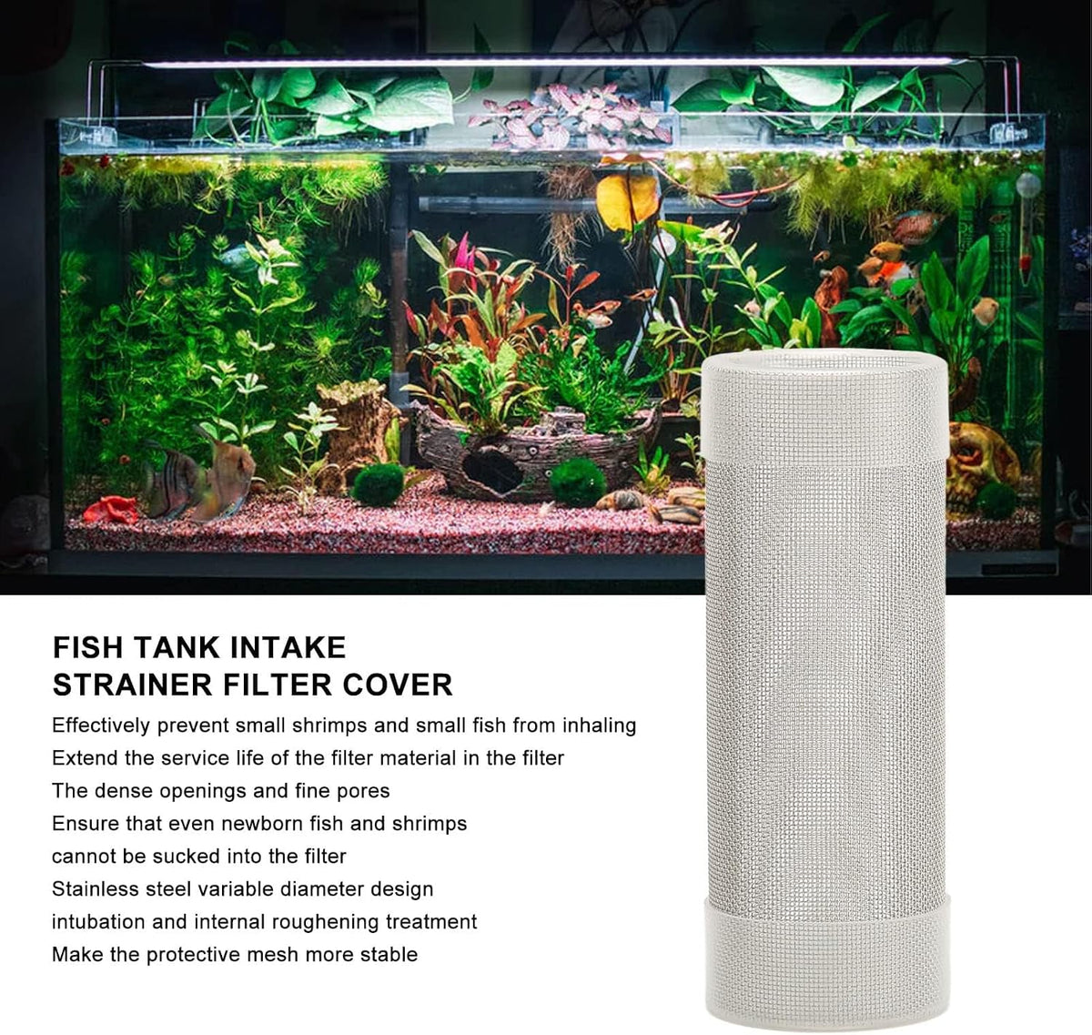 Aquarium Intake Filter Mesh Fine Pore Guard Cover for Shrimp Fish Tank Stainless Steel L 1 Pack
