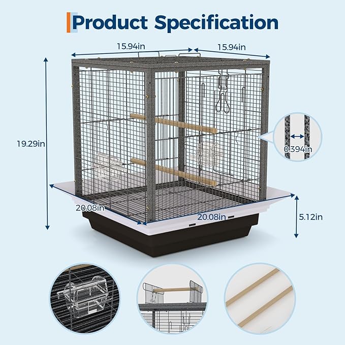 Garvee Small Bird Cage with Playground Stand, 20 Inch High Travel Bird Cage - Image 2