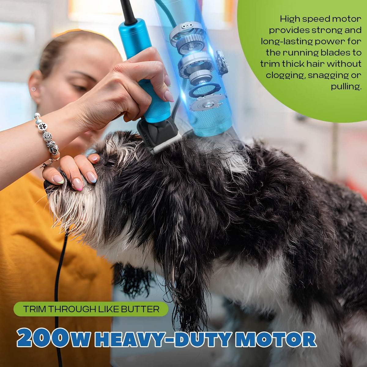 Pet Grooming Clippers 200W, Stepless Speed Control & Low Noise<50db
