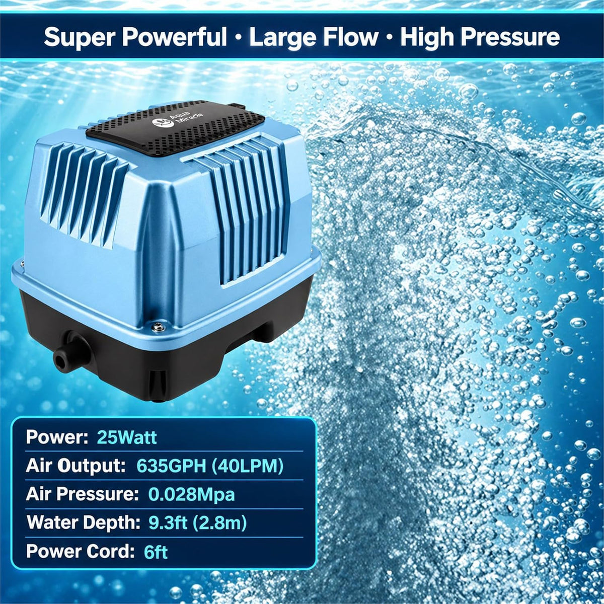 AquaMiracle Linear Air Pump AP-40/AP-60/AP-80/AP-160 for Pond Aeration, Septic, Hydroponic, 635/950/1350/2550GPH, Pond, Waste Treatment, Aquarium, Fish Farm, Seafood Restaurant