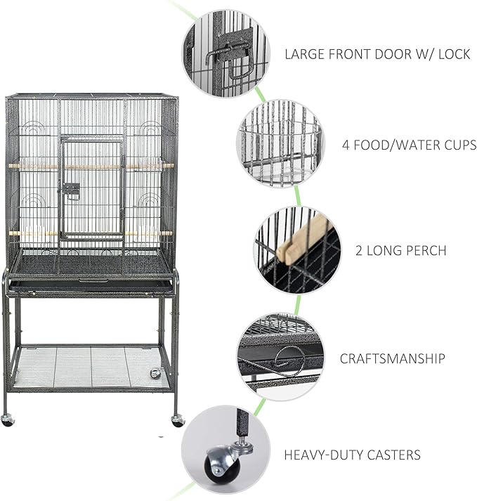 SUPER DEAL 53-Inch Rolling Bird Cage Large Wrought Iron Cage - Image 3