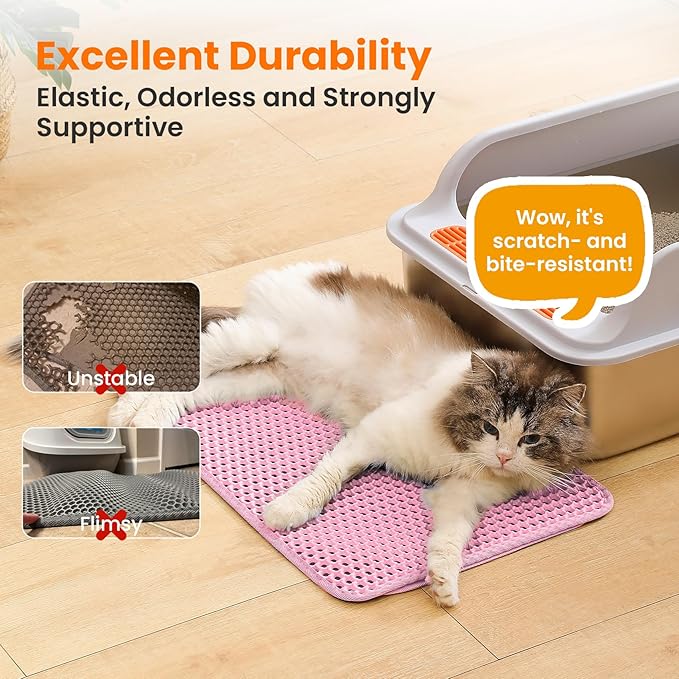Small Cat Litter Mat, 20x14’’ Double Layer Honeycomb Cat Litter Box Mat - Image 6