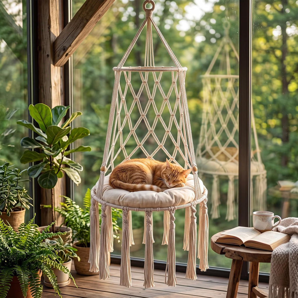 Briwooody Extra-large 2 Pcs Cat Hammock Hanging Cat Bed with Thick Cushion