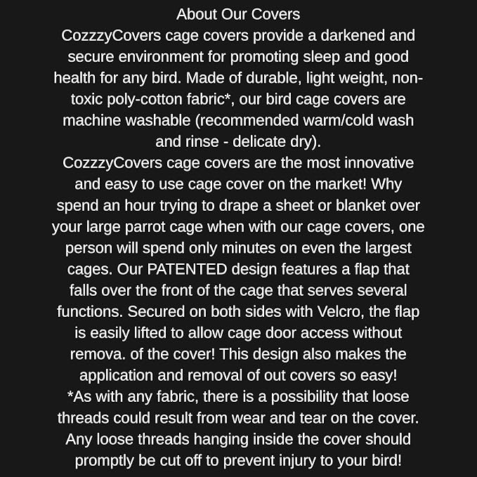 Cozzzy Covers Model 2424 DT Universal Cage Cover 40" L Poly-Cotton Black - Image 6