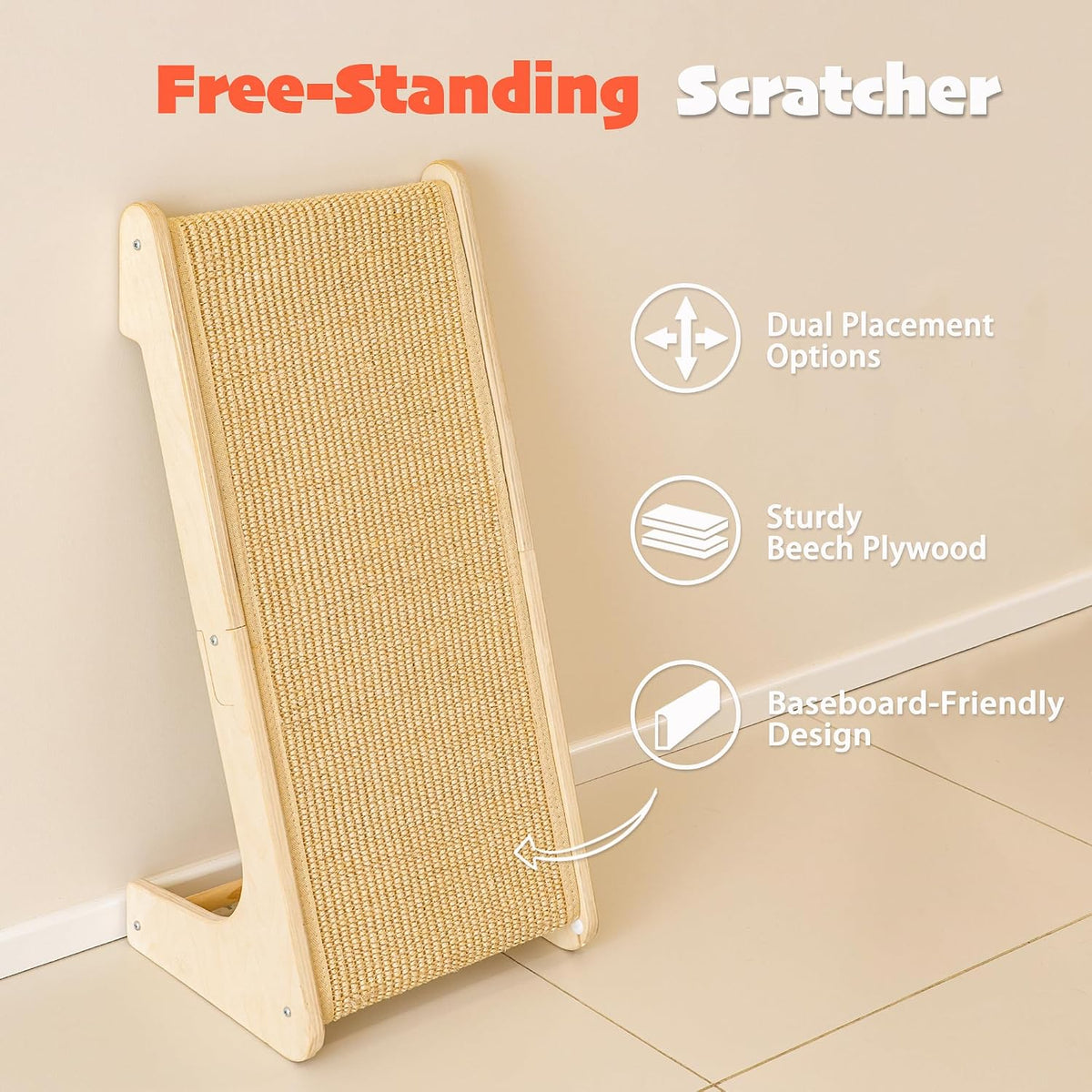 PETKARAY L Shape Cat Scratcher, Sisal Kitty Scratching Ramp, Vertical Scratch Pad for Indoor Cats, 25.2" Furniture Protector with Catnip, Classic