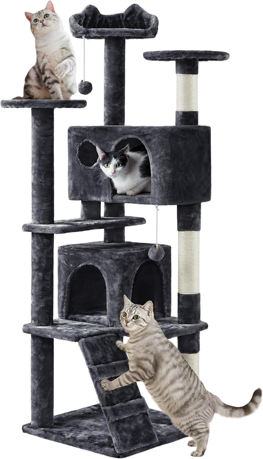 Yaheetech 62in Cat Tree Tower, Double Condo, Multi Platforms, Scratch Posts