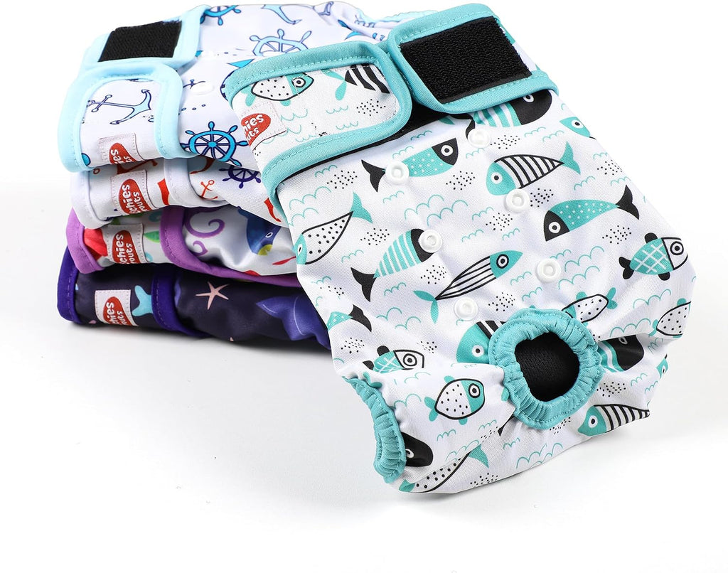 5 Pack Reusable Diapers for Doggie, Washable Dog Diapers Female for Pet in Heat, Small Dog Diapers Female, Ocean